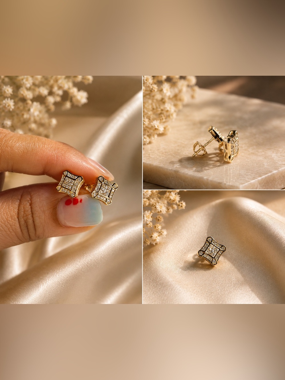 Golded Plated 925 Sterling silver and Moissanite Earrings